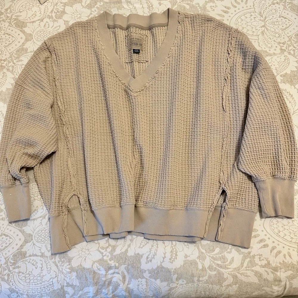 American Eagle V-Neck Waffle Knit Sweater